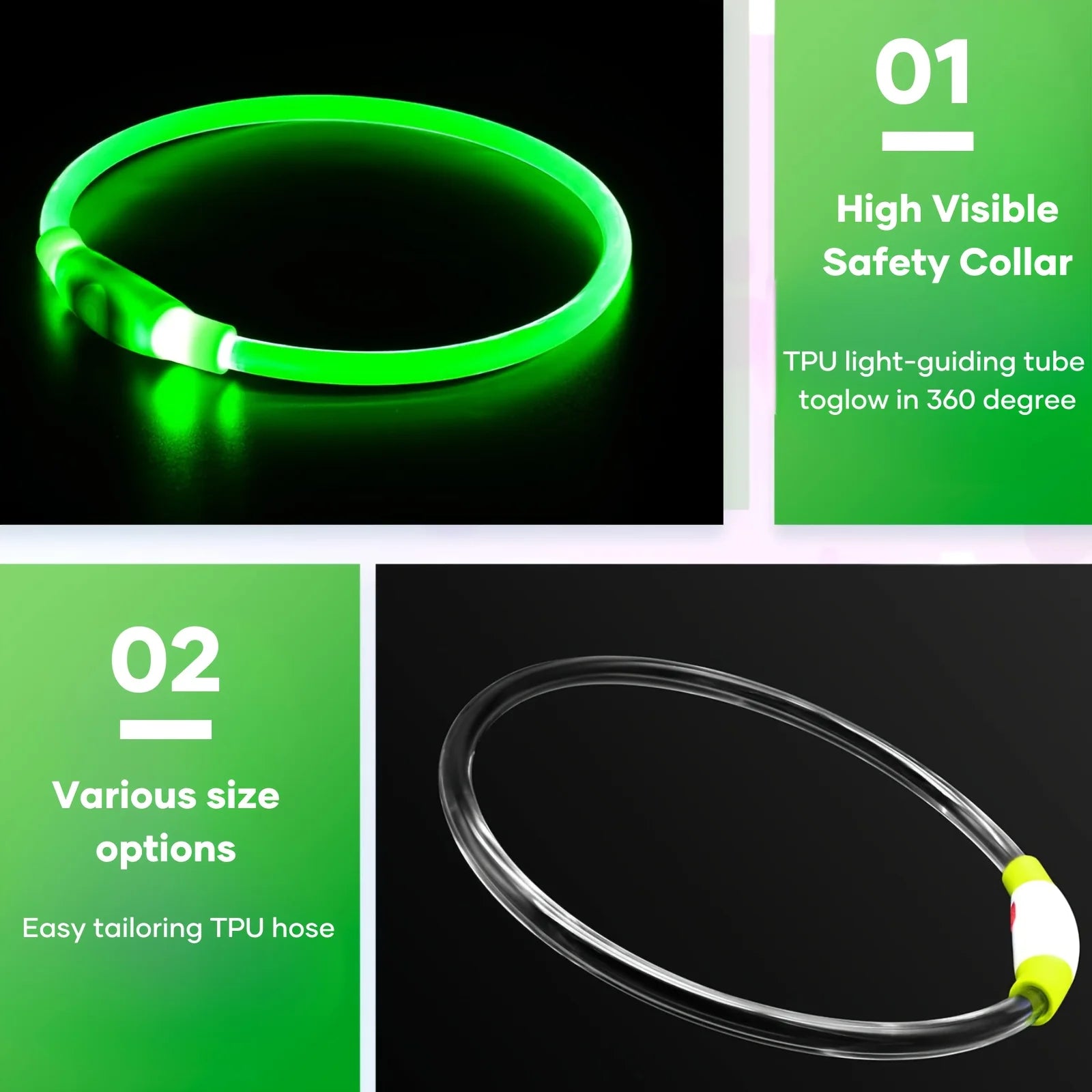 USB Rechargeable LED Dog Collar for Night Walks